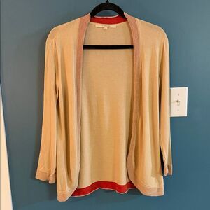Elegant Beige and Red Women's Cardigan